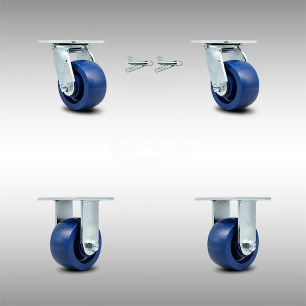 Service Caster 4 Inch SS Solid Poly Caster Set with Ball Bearings 2 Swivel Lock 2 Rigid SCC SCC-SS30S420-SPUB-BSL-2-R-2 - main